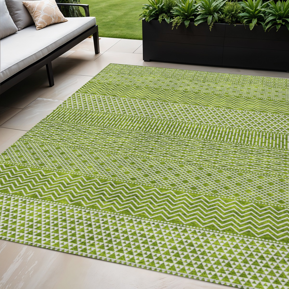 5' X 8' Lime Green And Ivory Chevron Washable Indoor Outdoor Area Rug-612275-1
