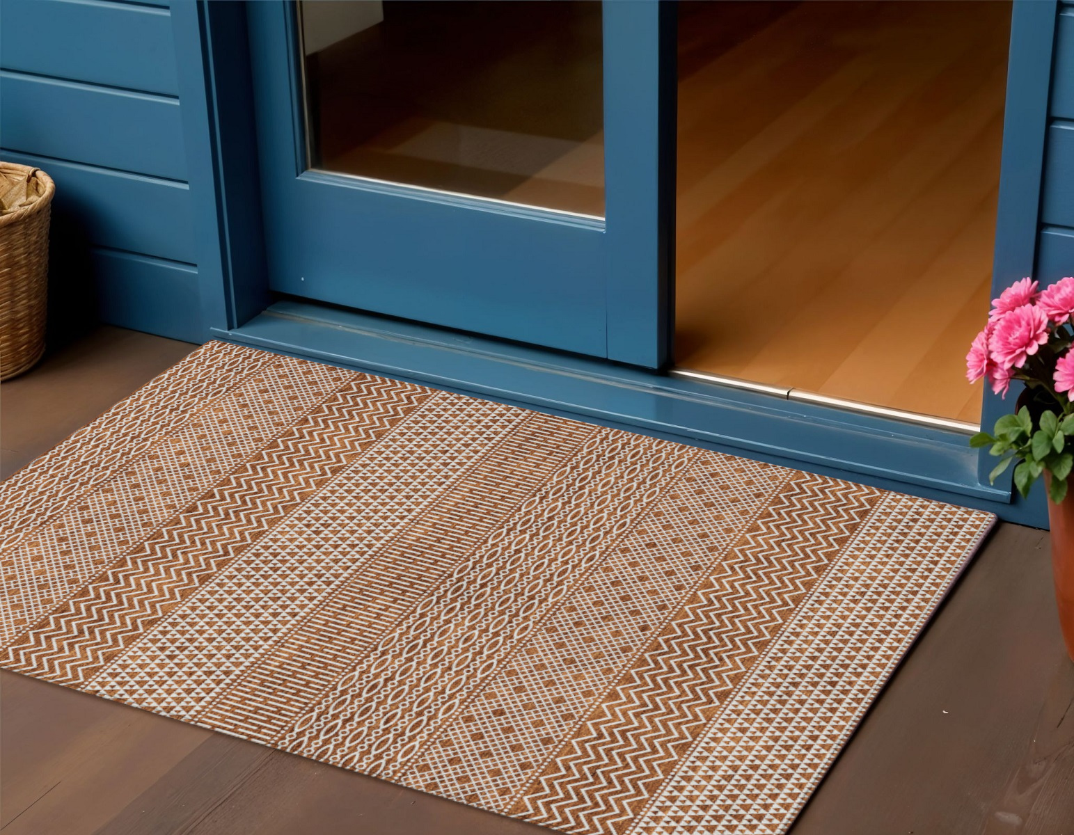 3' X 5' Orange And Ivory Chevron Washable Indoor Outdoor Area Rug-612286-1