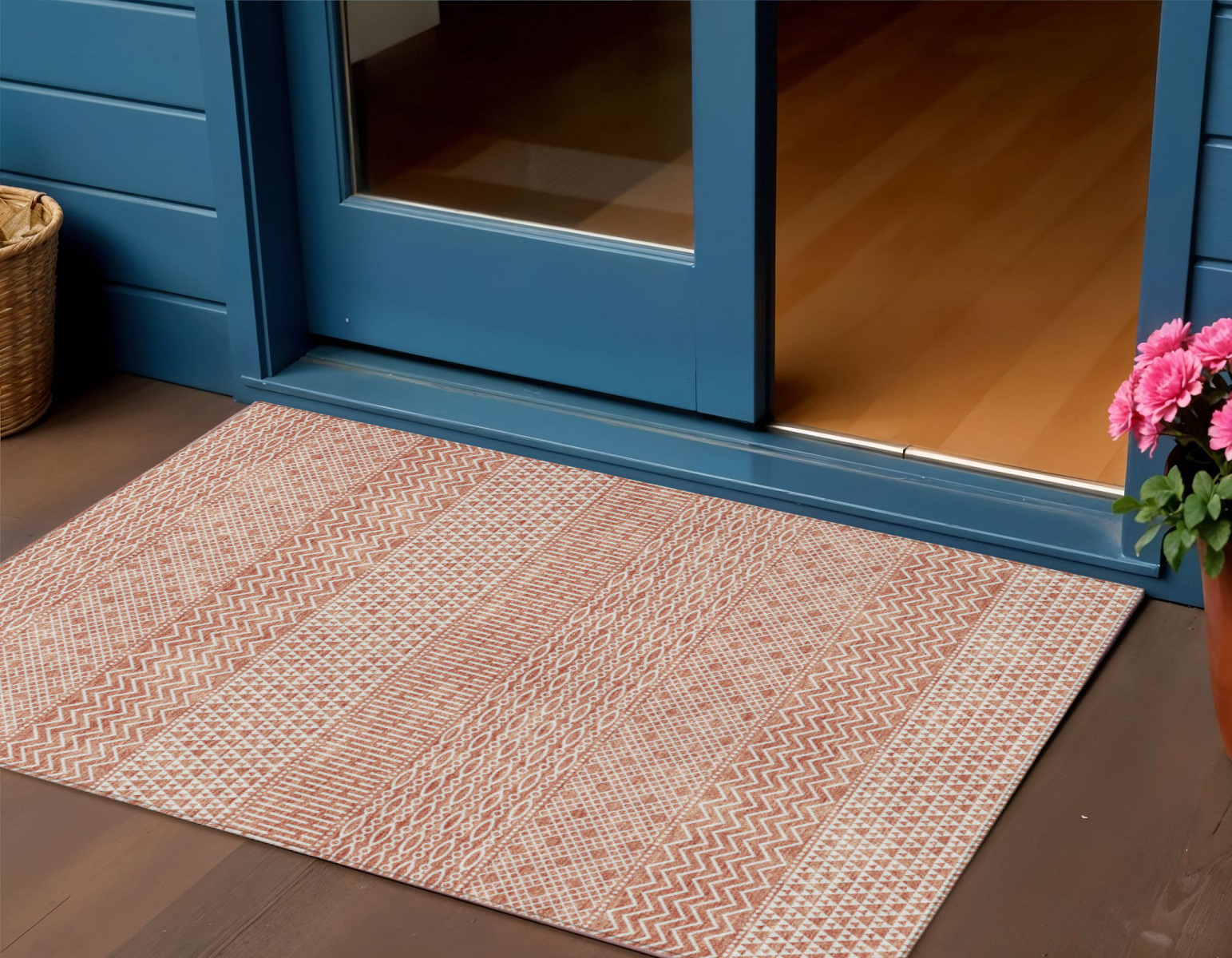 3' X 5' Salmon And Ivory Chevron Washable Indoor Outdoor Area Rug-612292-1