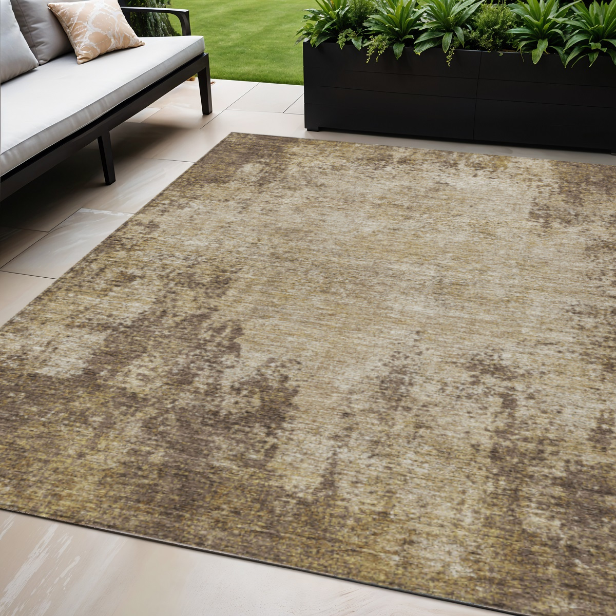 5' X 8' Brown And Beige Abstract Washable Indoor Outdoor Area Rug-612311-1