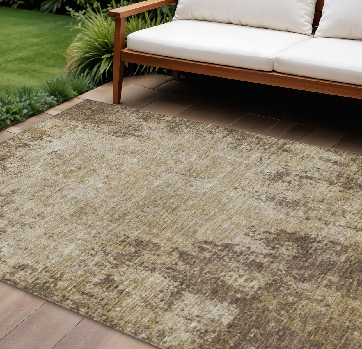 10' X 14' Brown And Beige Abstract Washable Indoor Outdoor Area Rug-612315-1