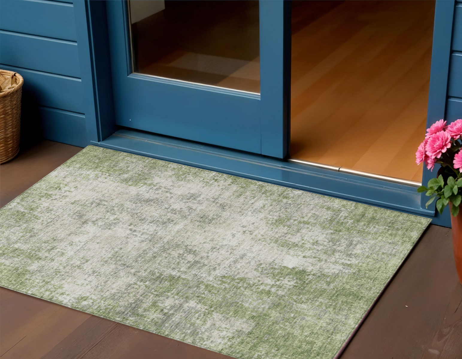 3' X 5' Green And Ivory Abstract Washable Indoor Outdoor Area Rug-612322-1