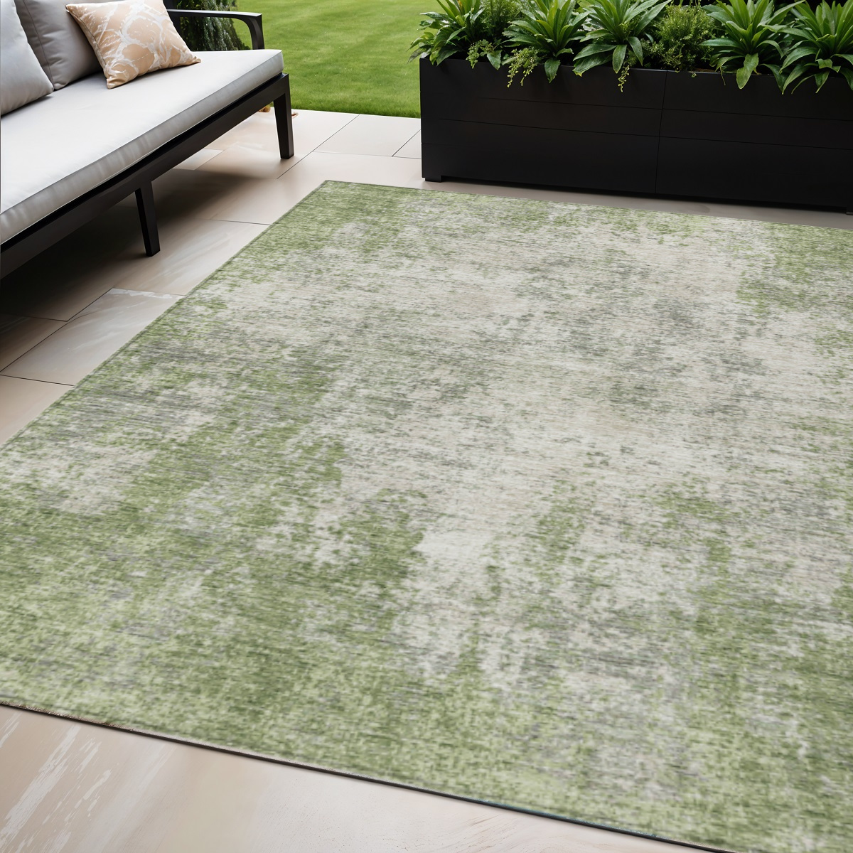 5' X 8' Green And Ivory Abstract Washable Indoor Outdoor Area Rug-612323-1
