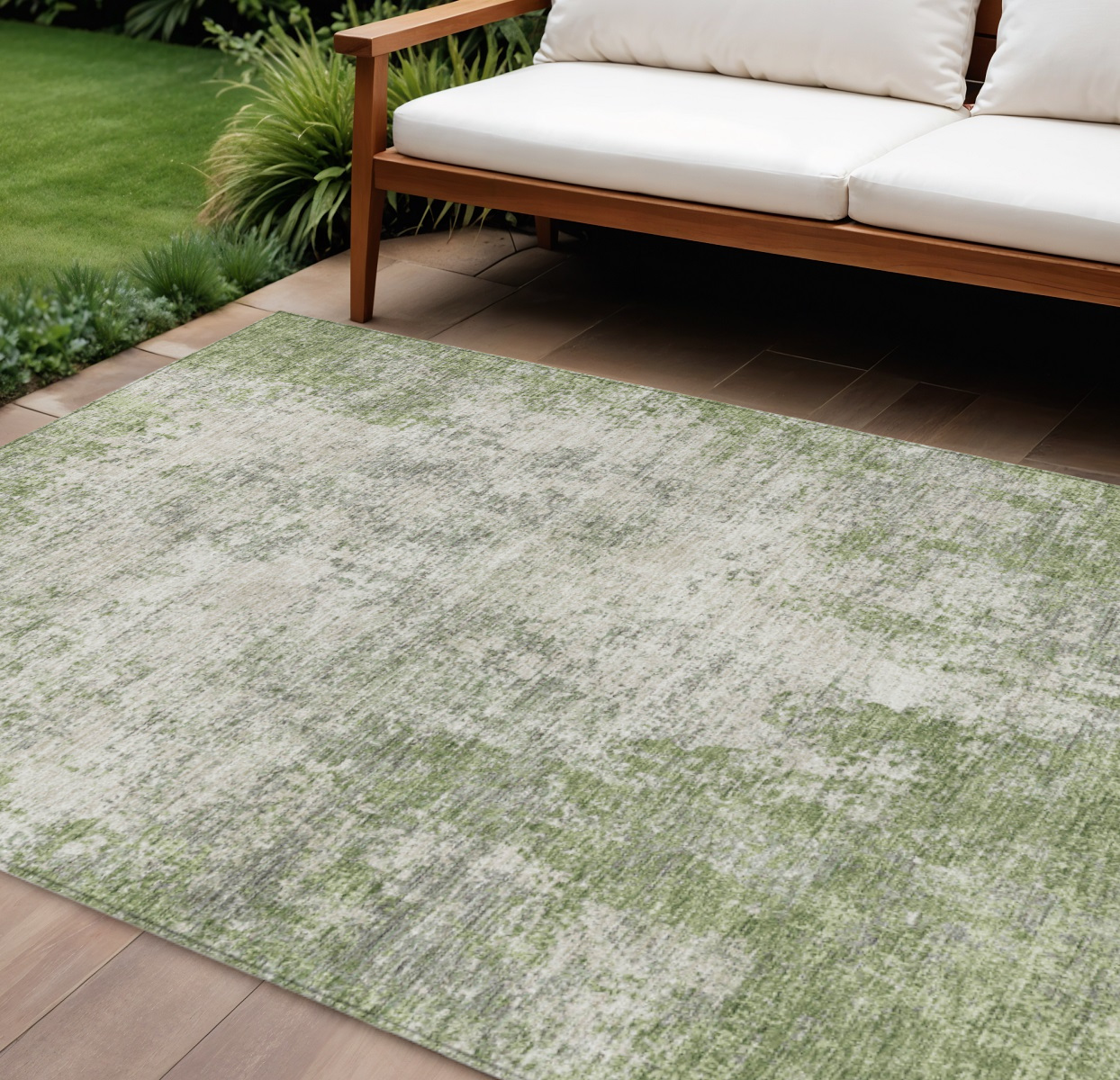 8' X 10' Green And Ivory Abstract Washable Indoor Outdoor Area Rug-612325-1
