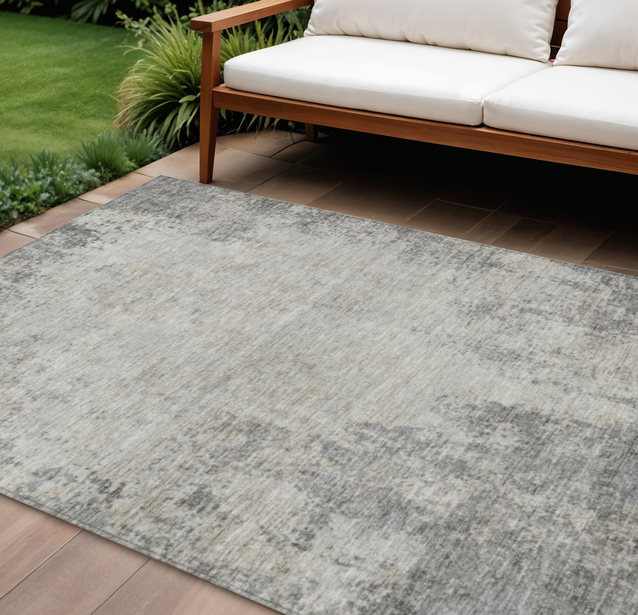 8' X 10' Gray And Ivory Abstract Washable Indoor Outdoor Area Rug-612331-1