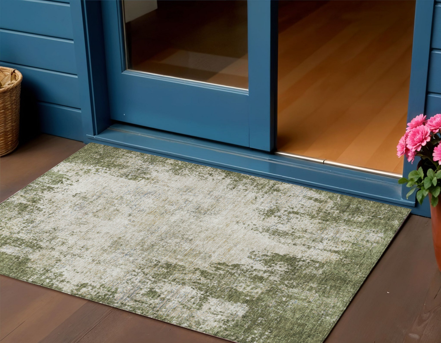 3' X 5' Olive Green And Ivory Abstract Washable Indoor Outdoor Area Rug-612334-1