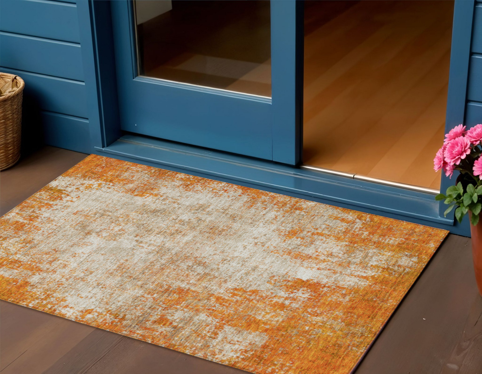 3' X 5' Orange And Ivory Abstract Washable Indoor Outdoor Area Rug-612340-1