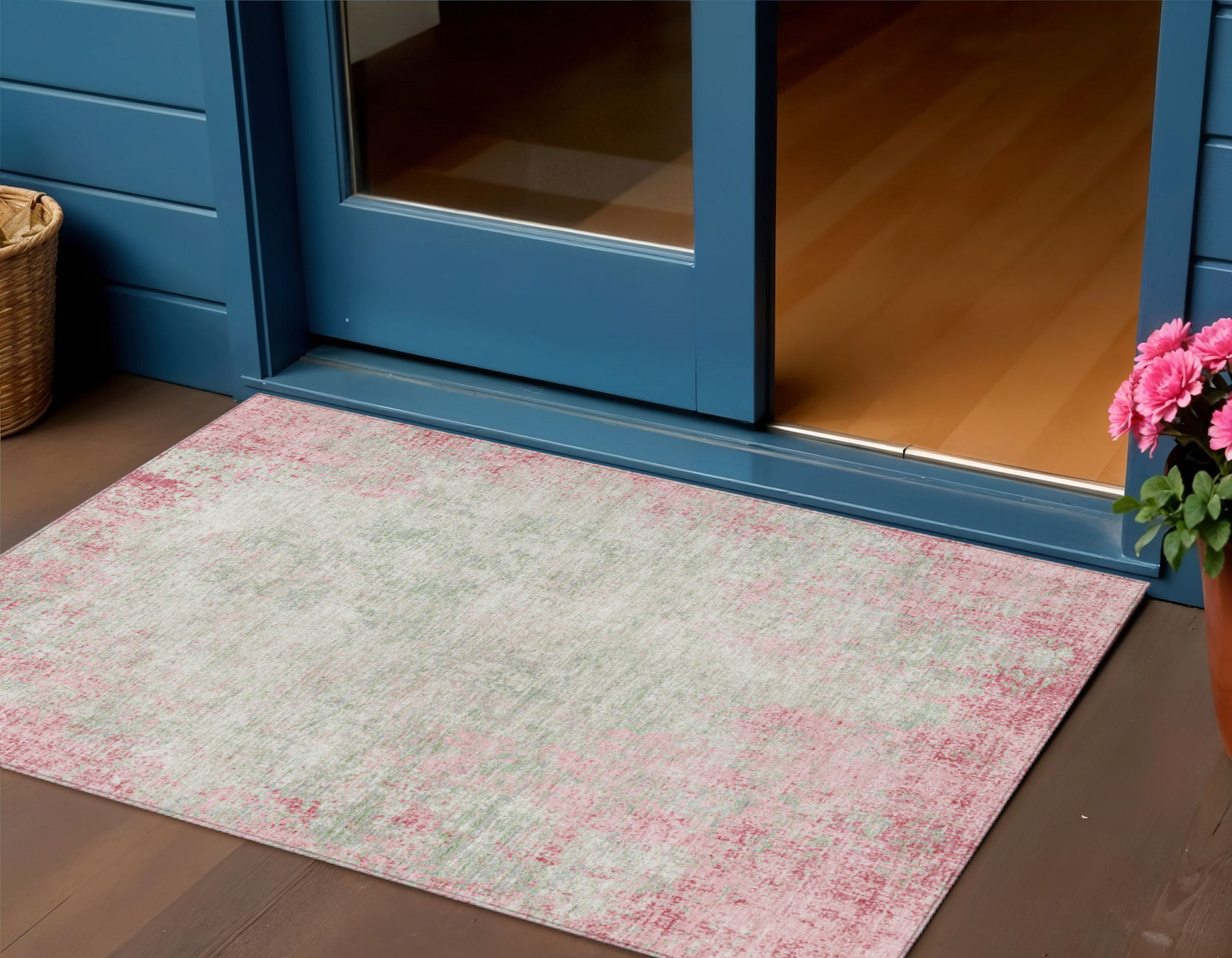 3' X 5' Pink And Ivory Abstract Washable Indoor Outdoor Area Rug-612346-1