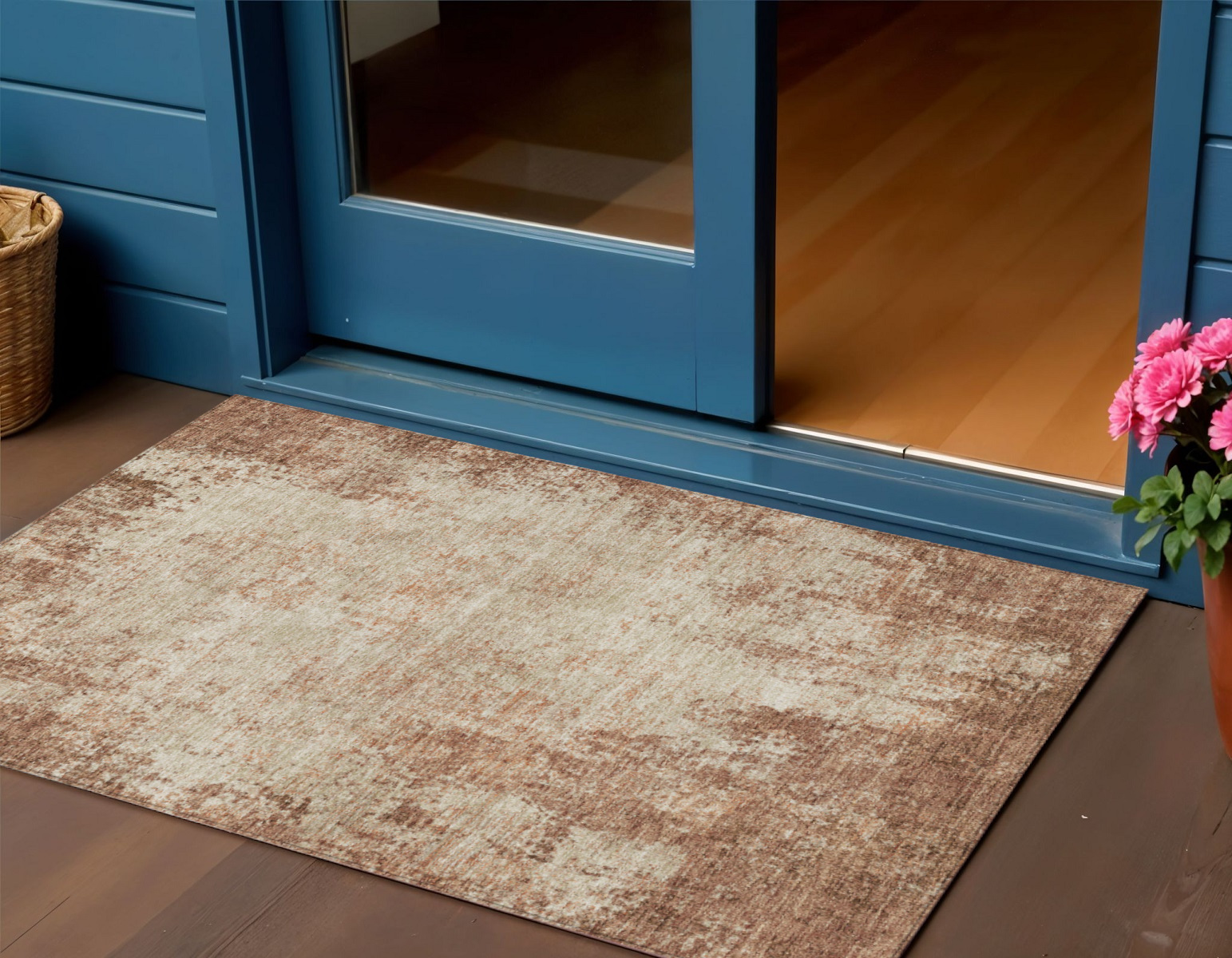 3' X 5' Orange And Beige Abstract Washable Indoor Outdoor Area Rug-612352-1