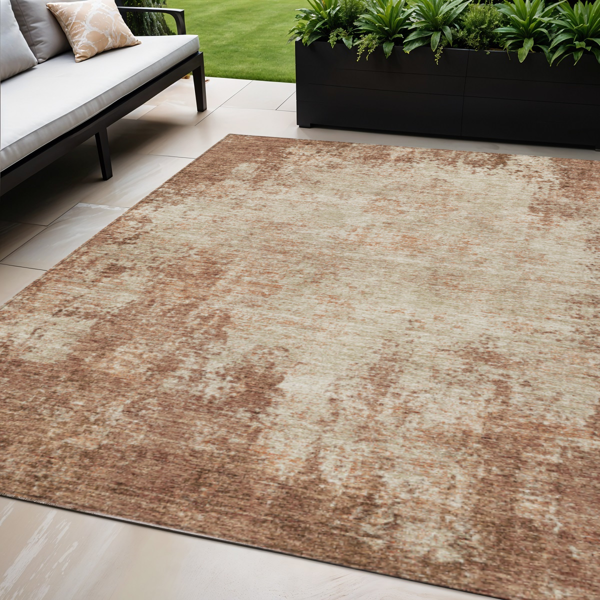 5' X 8' Orange And Beige Abstract Washable Indoor Outdoor Area Rug-612353-1