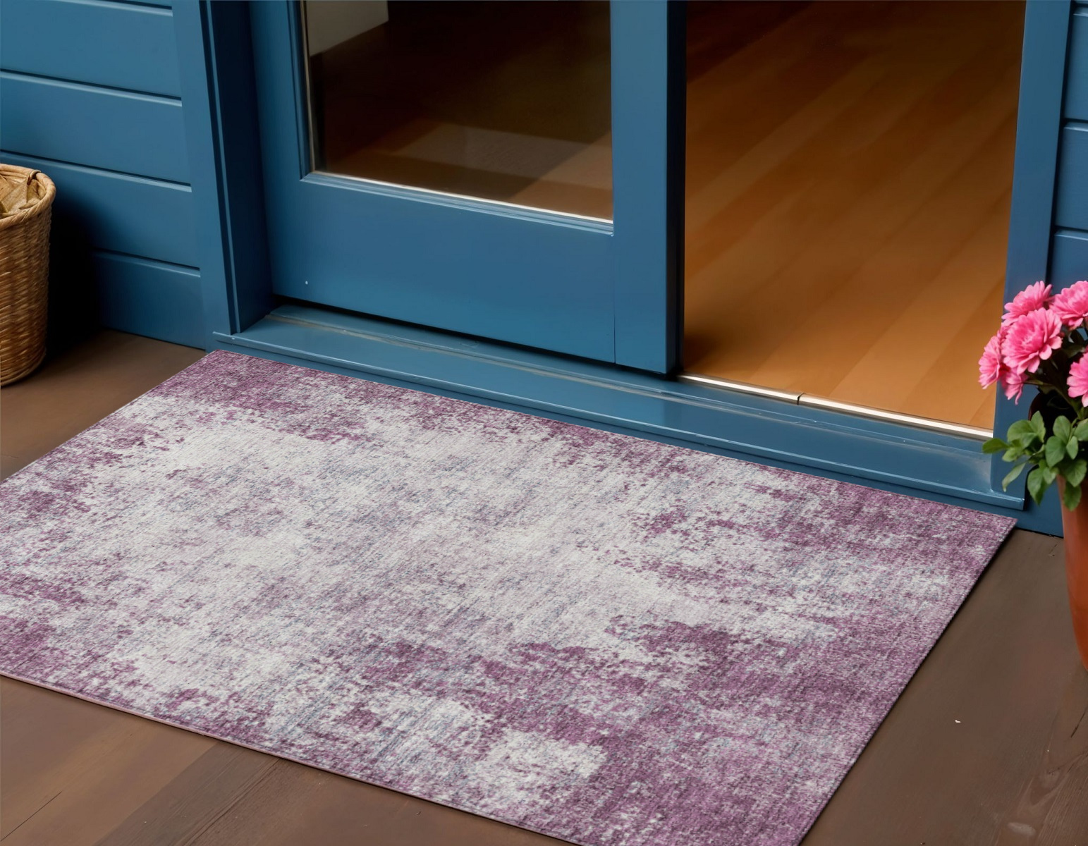 3' X 5' Plum And Ivory Abstract Washable Indoor Outdoor Area Rug-612358-1