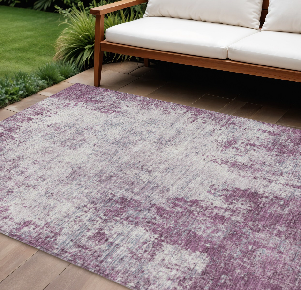 10' X 14' Plum And Ivory Abstract Washable Indoor Outdoor Area Rug-612363-1