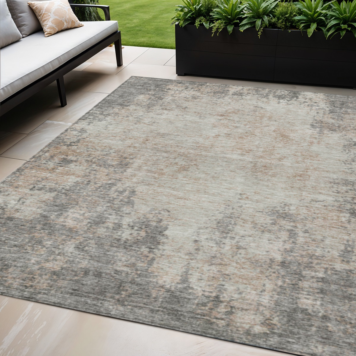 5' X 8' Taupe And Ivory Abstract Washable Indoor Outdoor Area Rug-612371-1