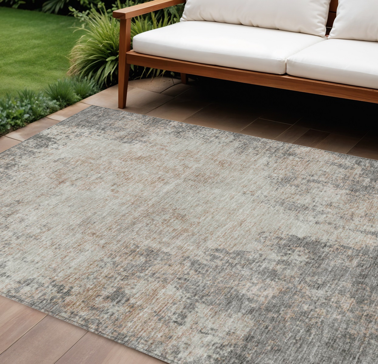 10' X 14' Taupe And Ivory Abstract Washable Indoor Outdoor Area Rug-612375-1