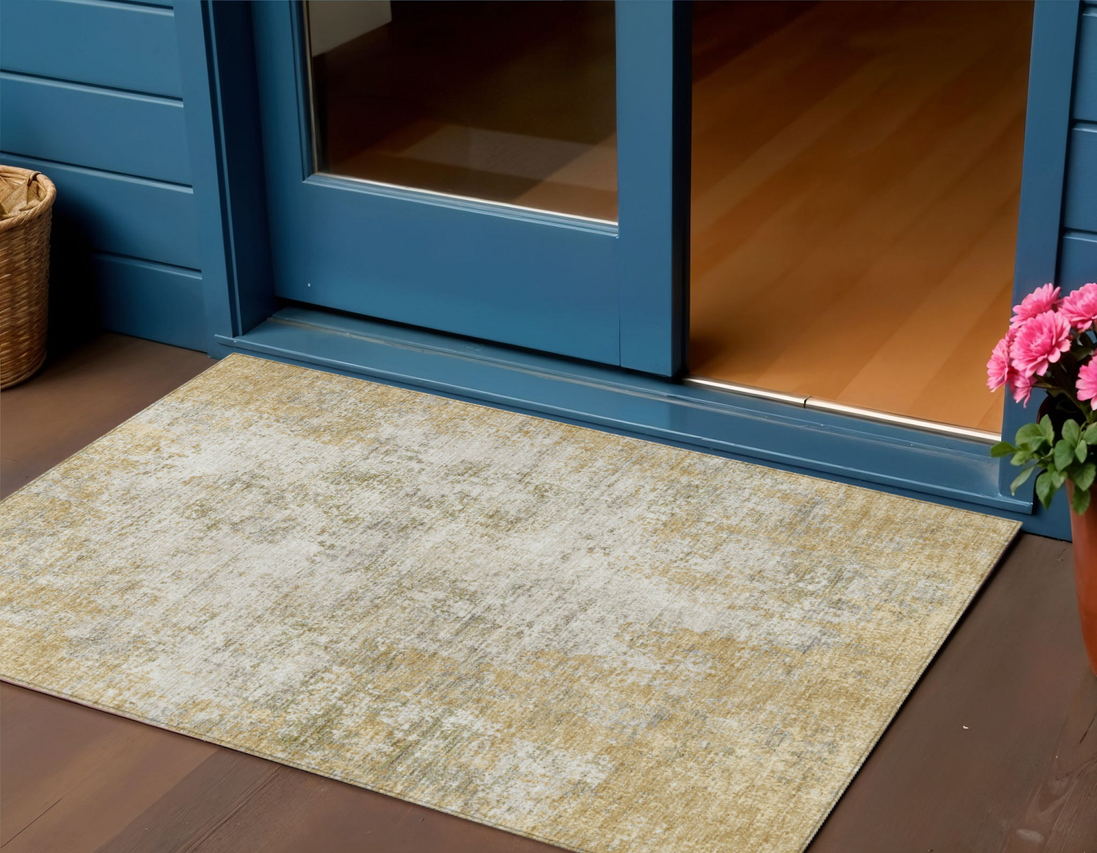 3' X 5' Wheat And Ivory Abstract Washable Indoor Outdoor Area Rug-612376-1