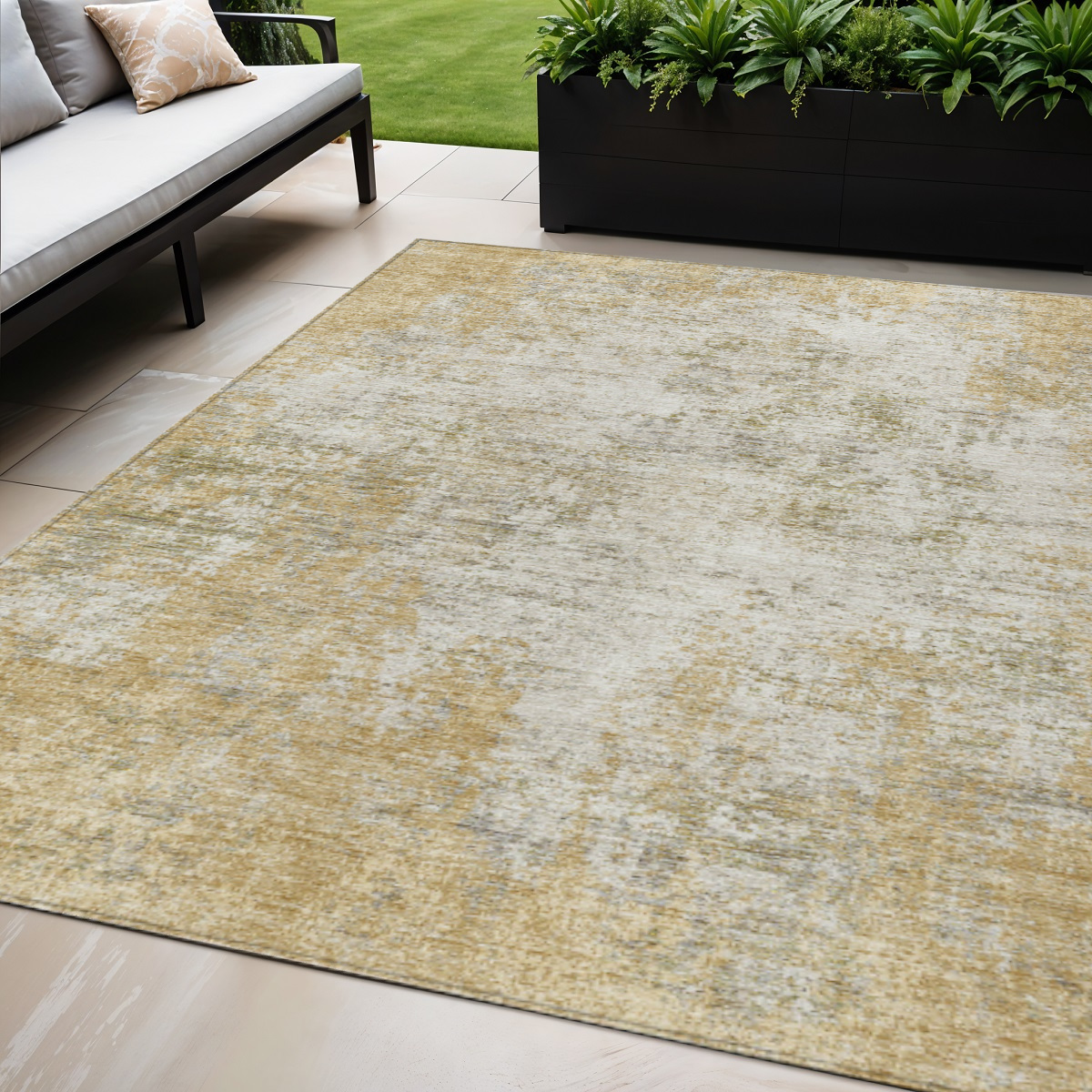 5' X 8' Wheat And Ivory Abstract Washable Indoor Outdoor Area Rug-612377-1