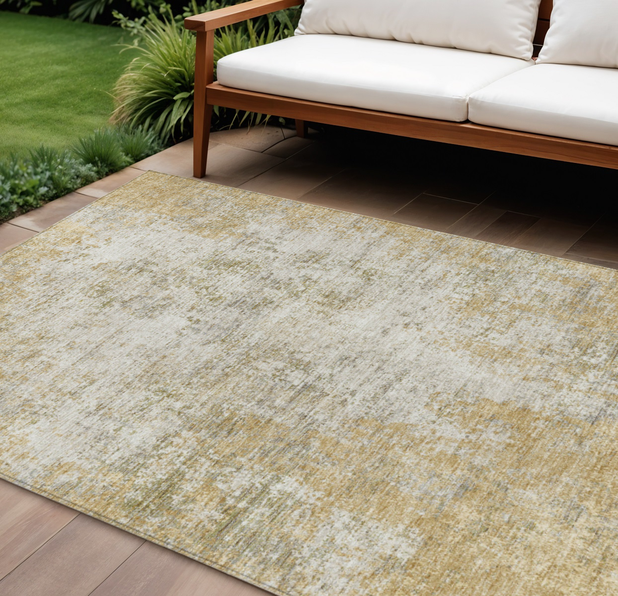 9' X 12' Wheat And Ivory Abstract Washable Indoor Outdoor Area Rug-612380-1