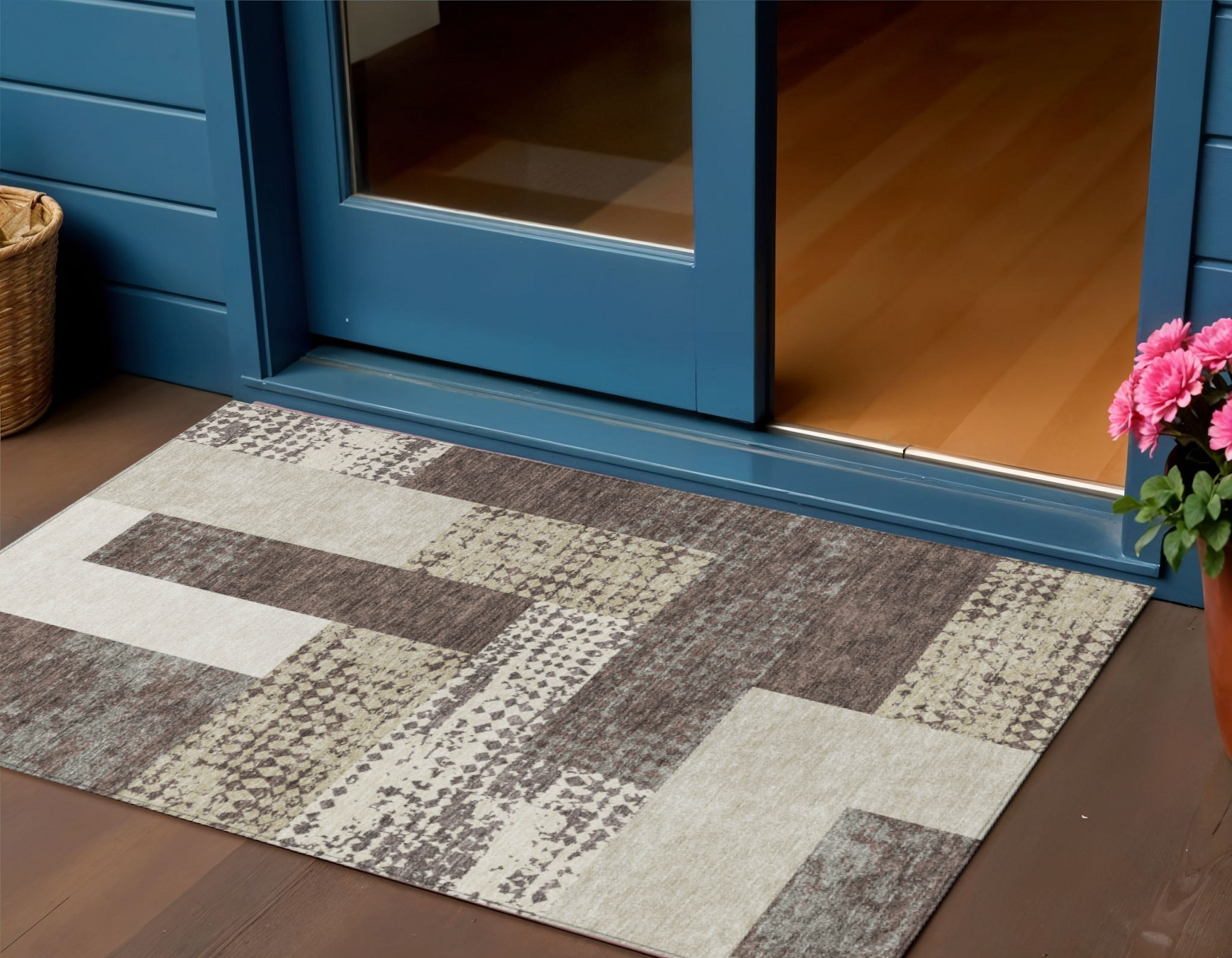 3' X 5' Brown Beige And Ivory Geometric Washable Indoor Outdoor Area Rug-612394-1