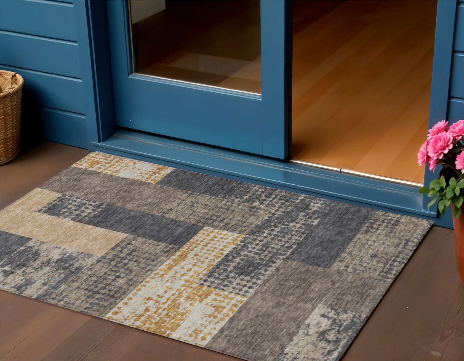 3' X 5' Coffee Taupe And Gold Geometric Washable Indoor Outdoor Area Rug-612400-1