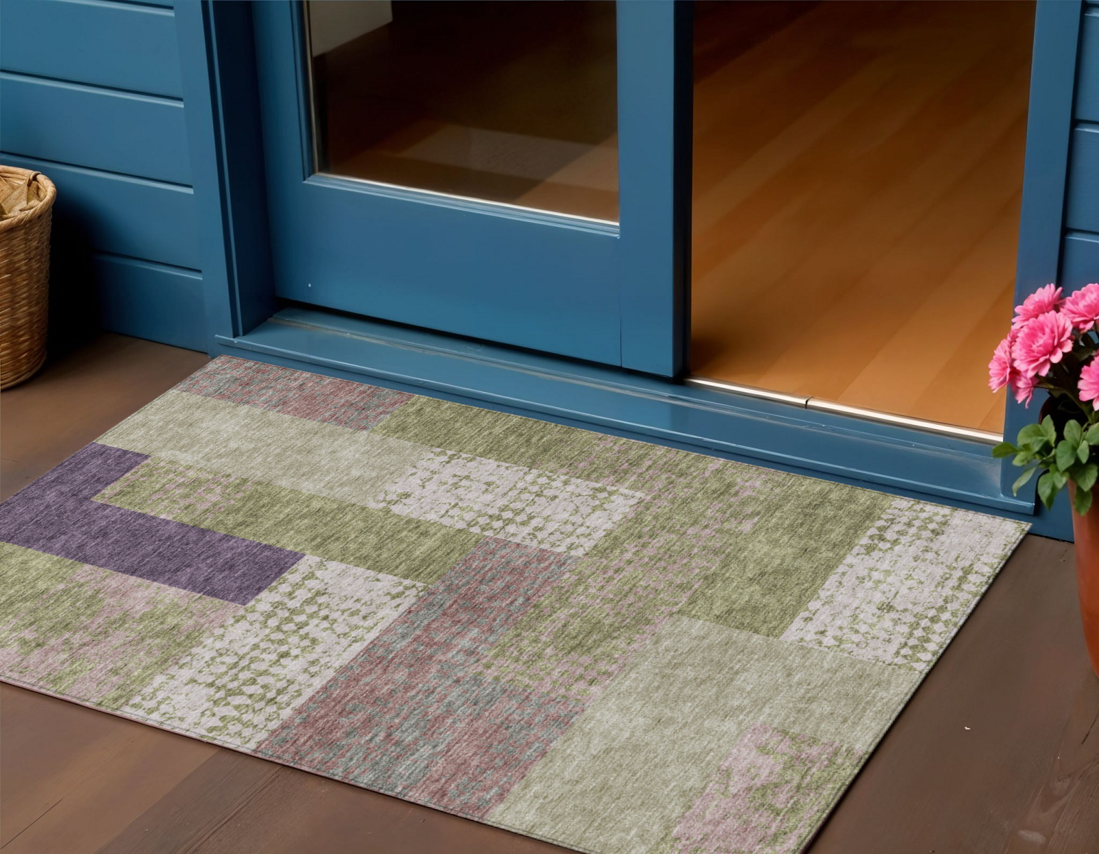 3' X 5' Green Purple And Pink Geometric Washable Indoor Outdoor Area Rug-612412-1