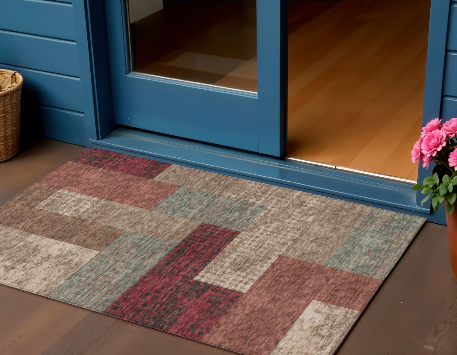 3' X 5' Brown And Terra Cotta Geometric Washable Indoor Outdoor Area Rug-612436-1