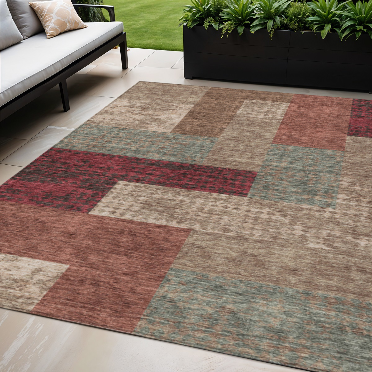 5' X 8' Brown And Terra Cotta Geometric Washable Indoor Outdoor Area Rug-612437-1