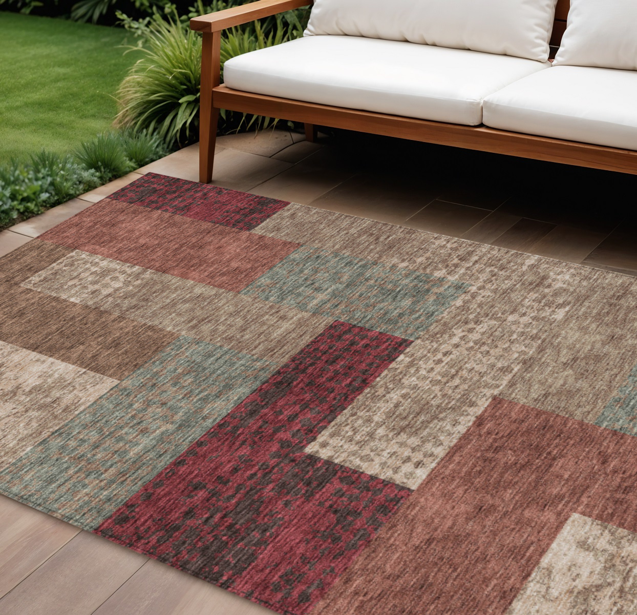 8' X 10' Brown And Terra Cotta Geometric Washable Indoor Outdoor Area Rug-612439-1