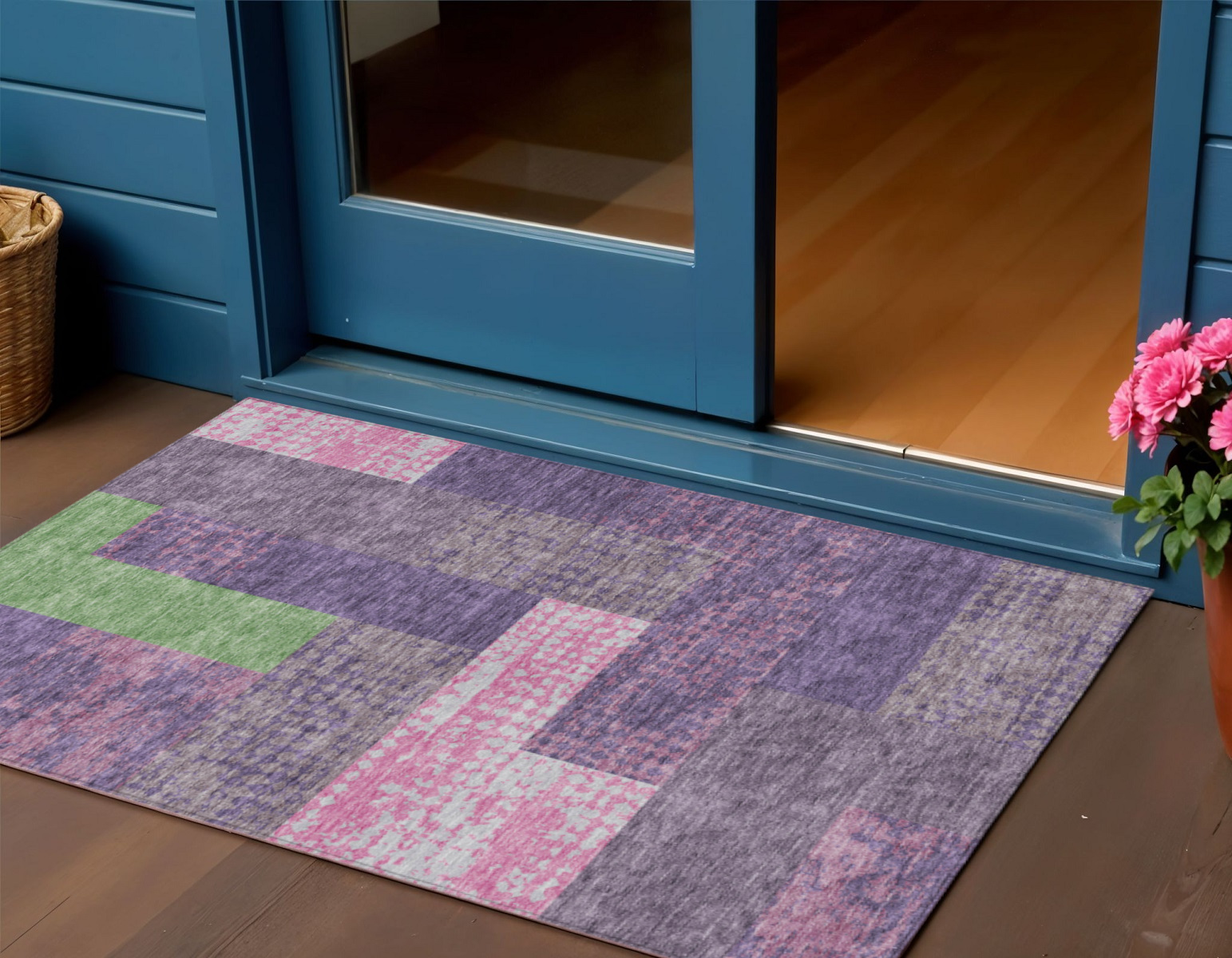 3' X 5' Purple Green And Pink Geometric Washable Indoor Outdoor Area Rug-612442-1