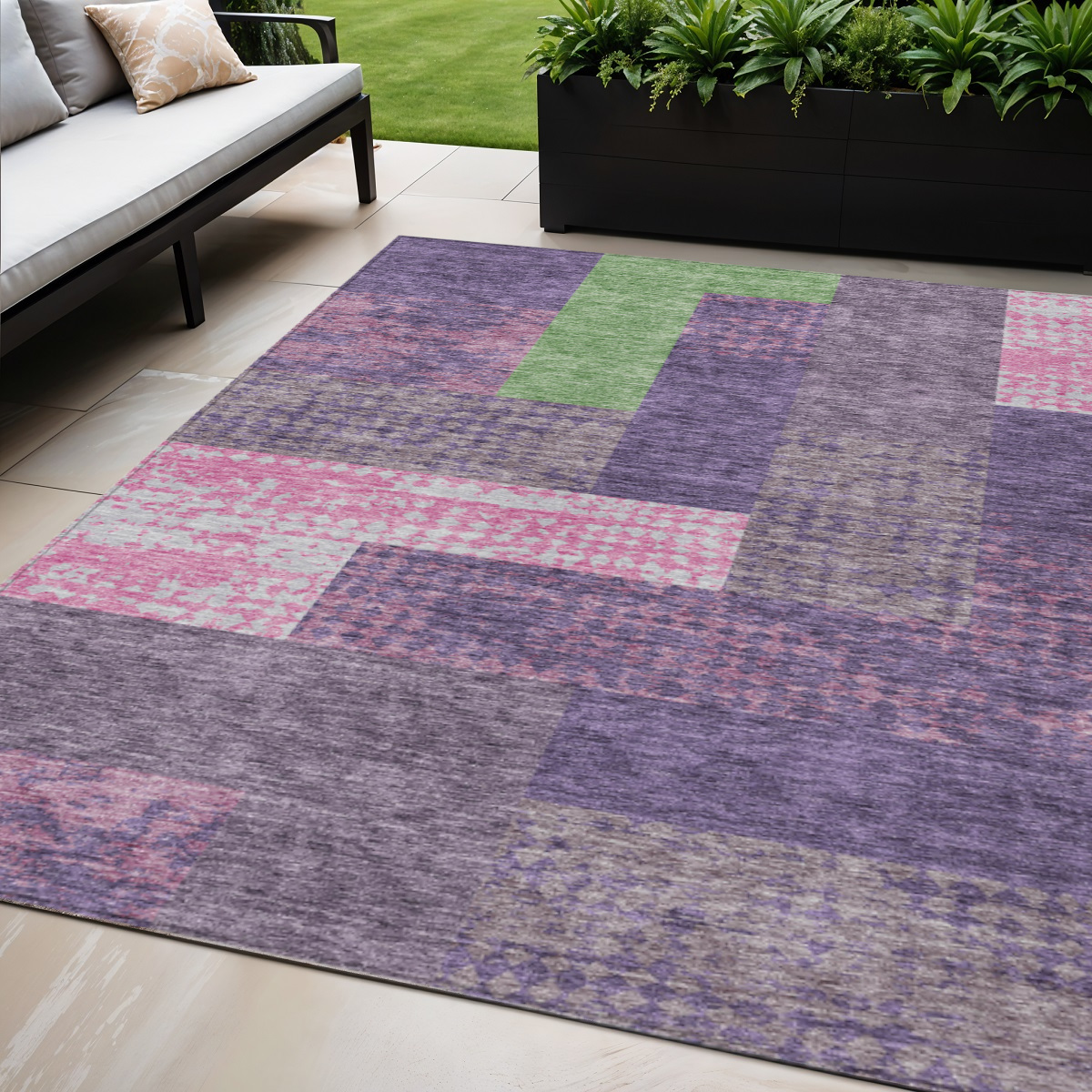 5' X 8' Purple Green And Pink Geometric Washable Indoor Outdoor Area Rug-612443-1