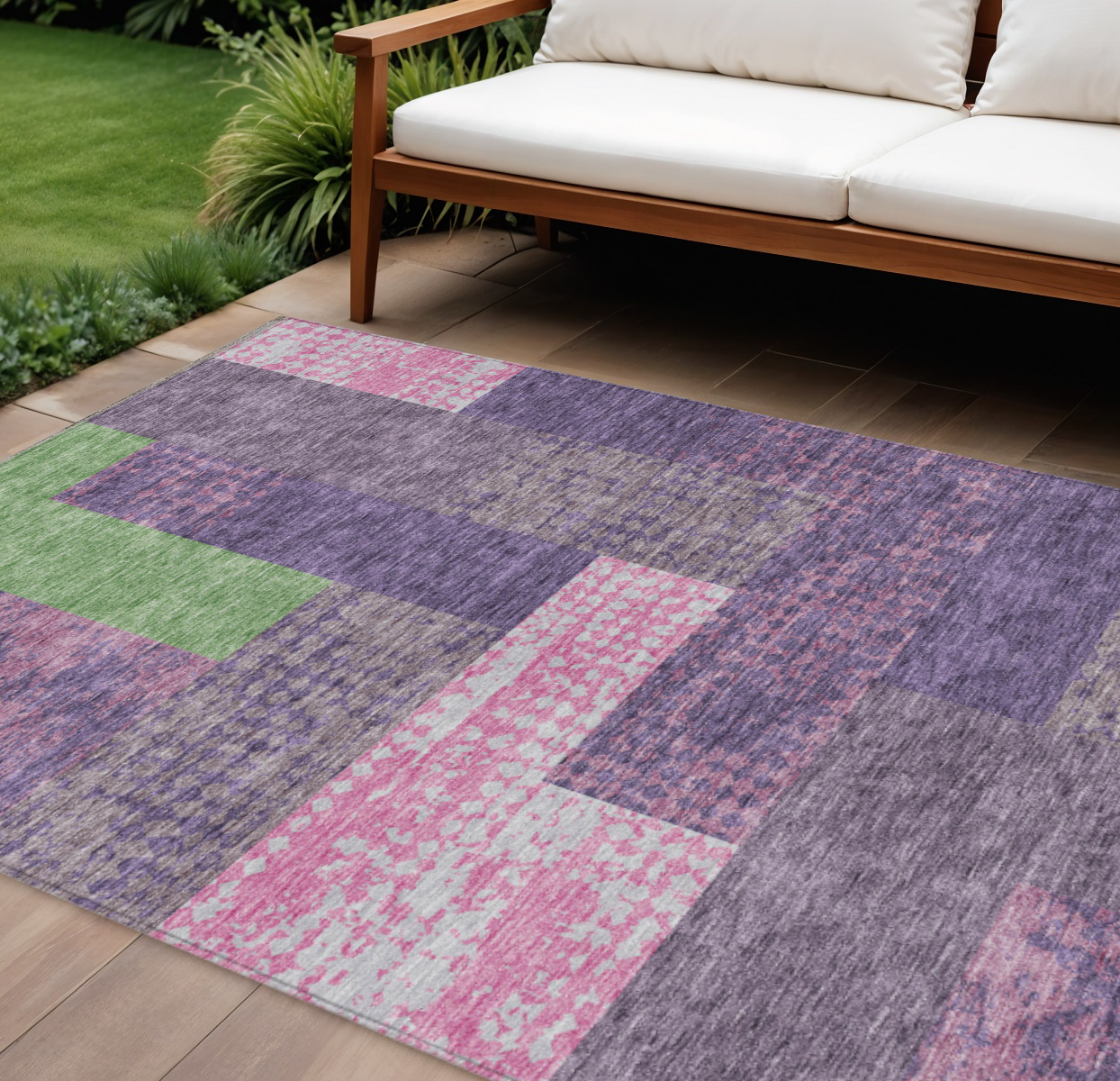 9' X 12' Purple Green And Pink Geometric Washable Indoor Outdoor Area Rug-612446-1