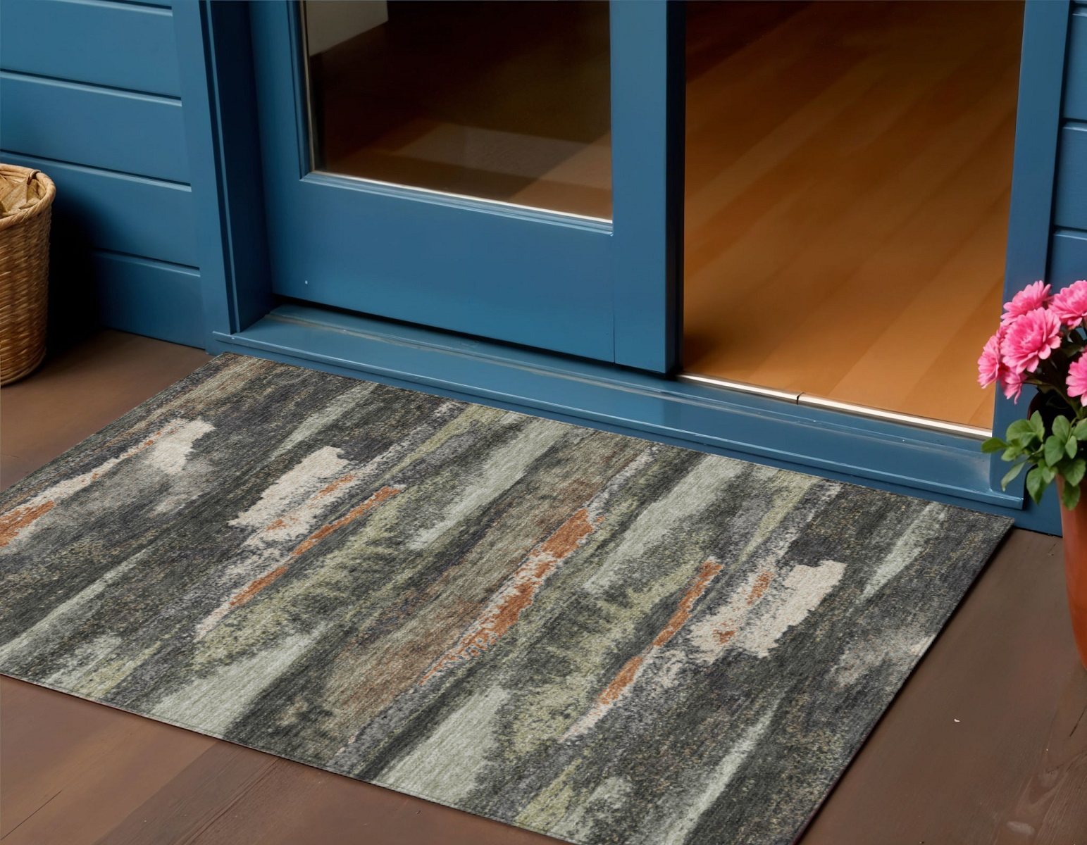 3' X 5' Charcoal Copper And Ivory Abstract Washable Indoor Outdoor Area Rug-612485-1