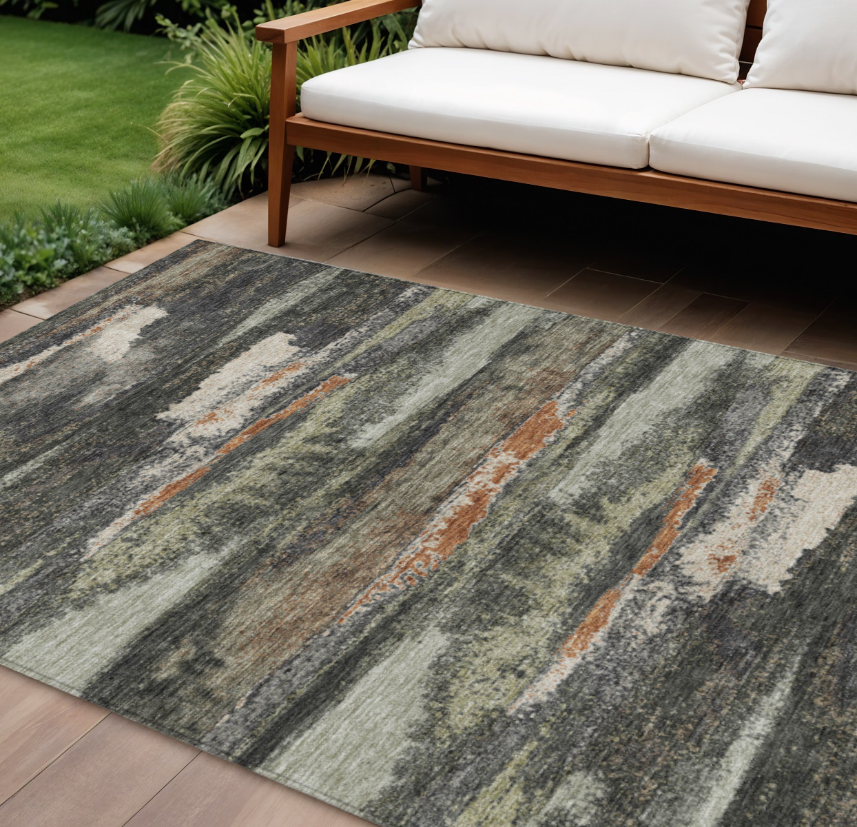 9' X 12' Charcoal Copper And Ivory Abstract Washable Indoor Outdoor Area Rug-612489-1