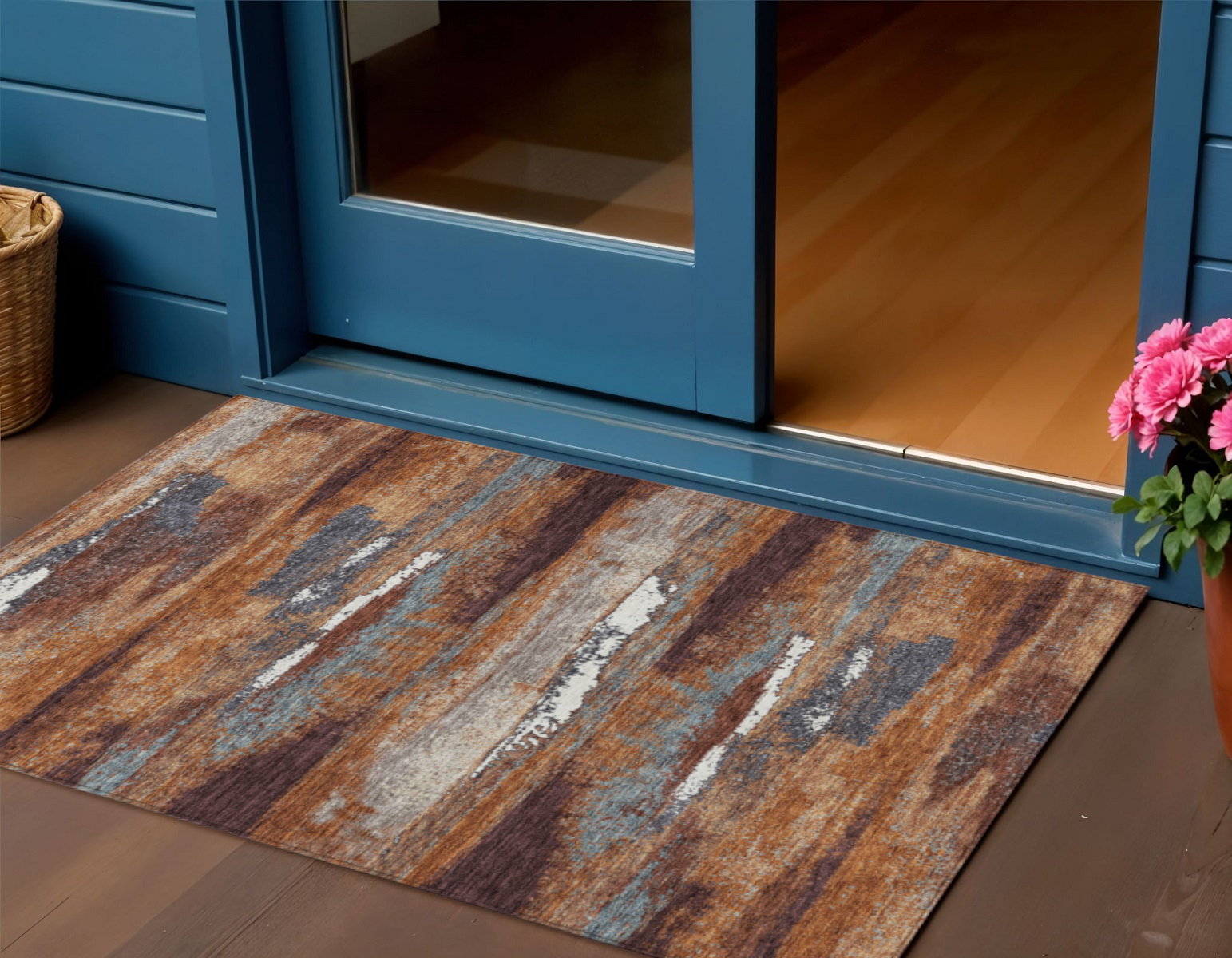 3' X 5' Copper Rust And Ivory Abstract Washable Indoor Outdoor Area Rug-612491-1