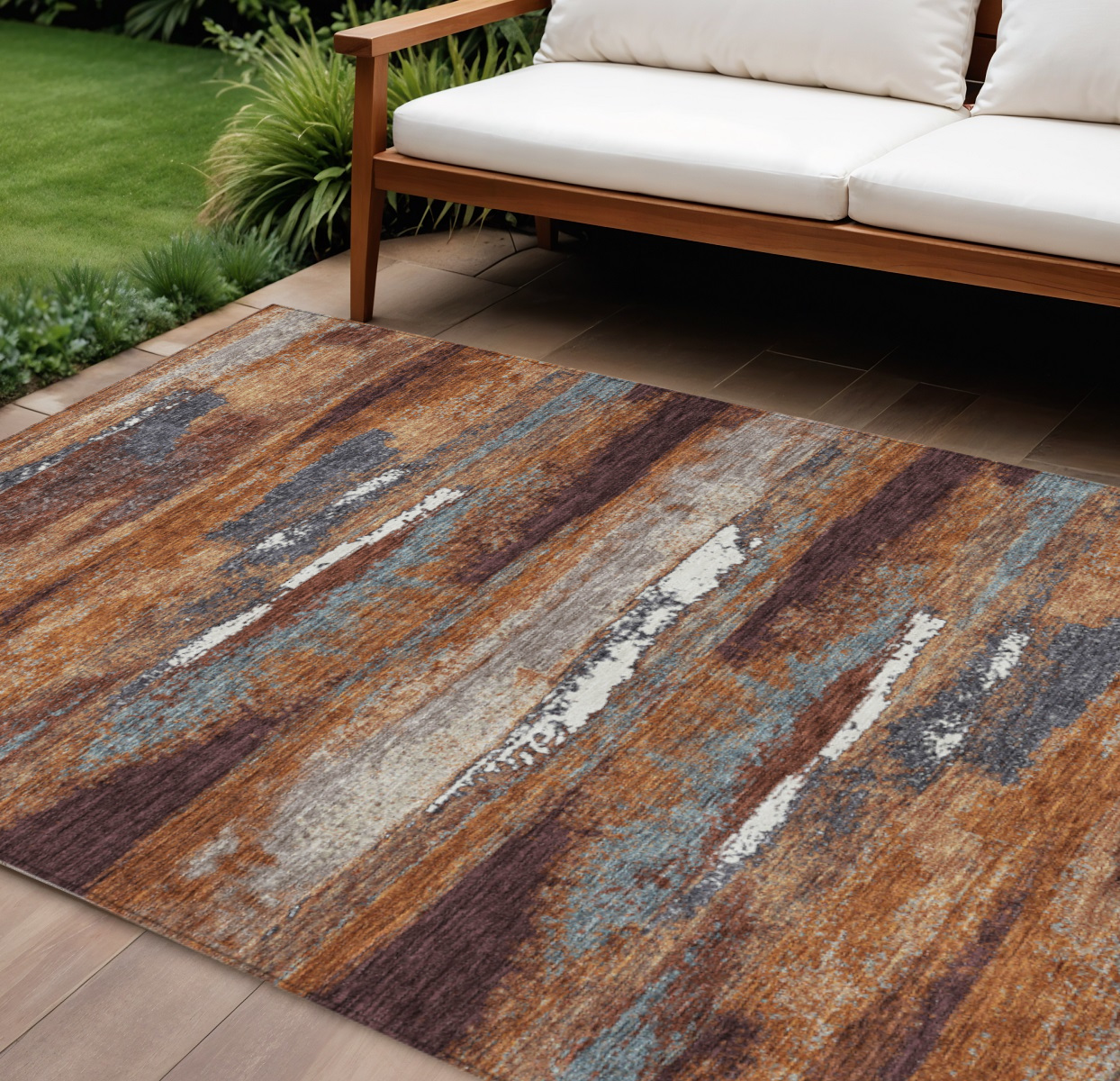 10' X 14' Copper Rust And Ivory Abstract Washable Indoor Outdoor Area Rug-612496-1