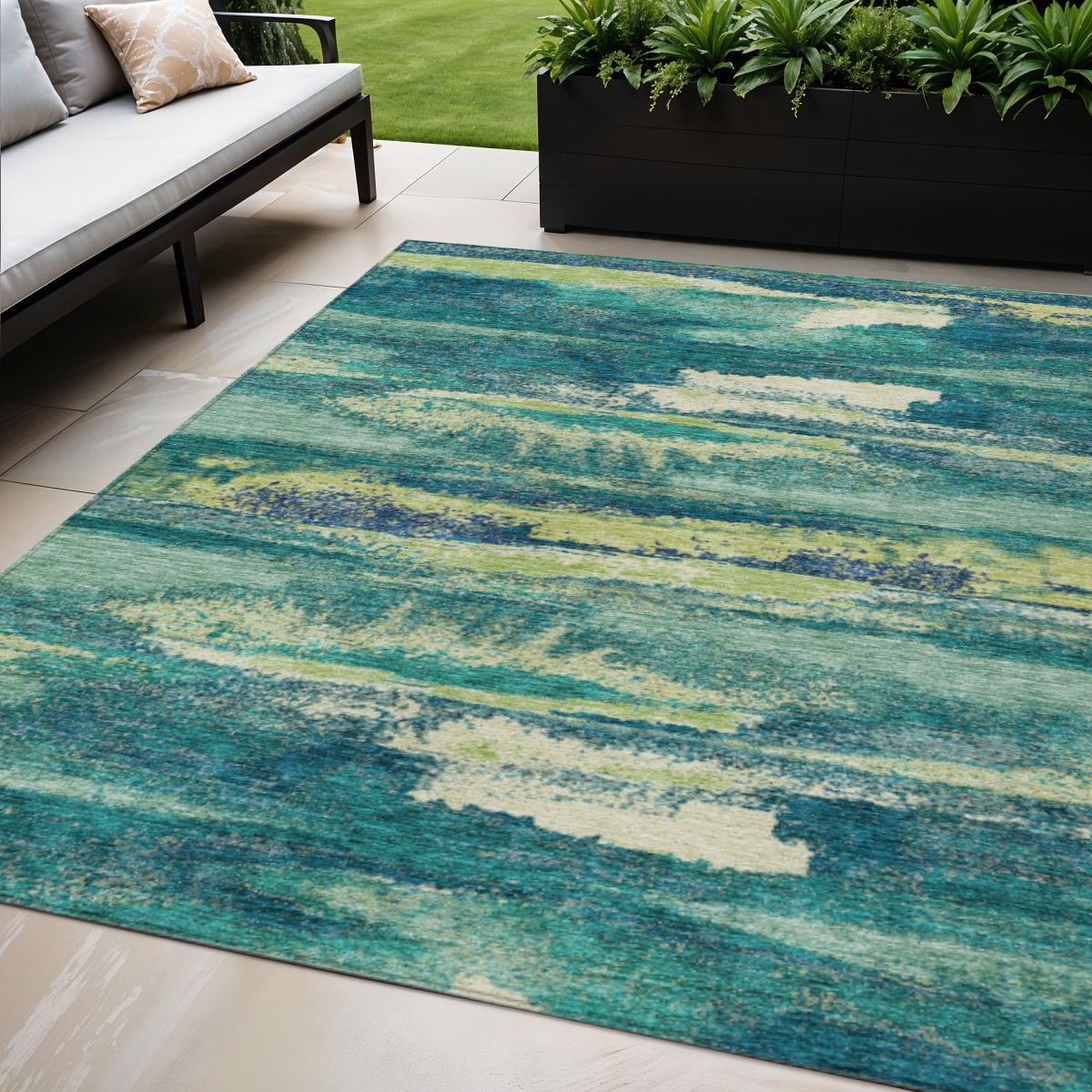 5' X 8' Emerald And Lime Green Abstract Washable Indoor Outdoor Area Rug-612498-1