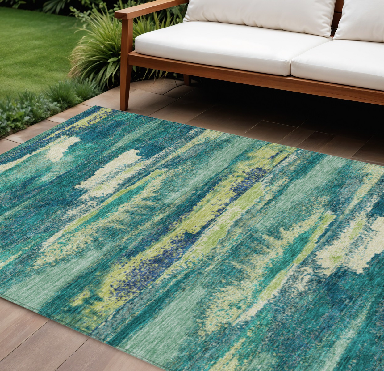 9' X 12' Emerald And Lime Green Abstract Washable Indoor Outdoor Area Rug-612501-1