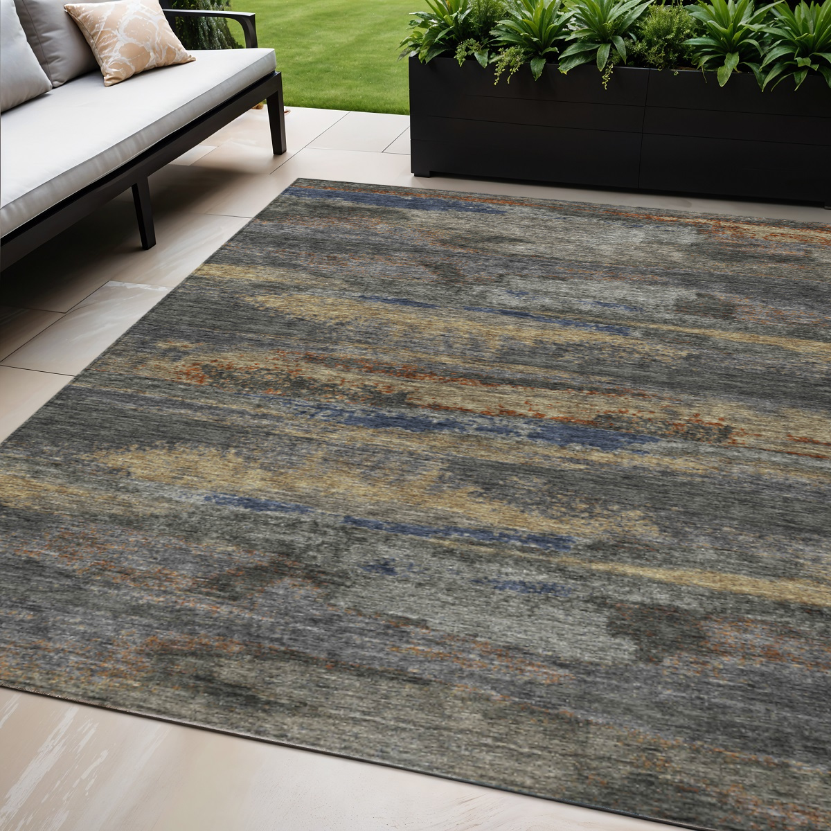 5' X 8' Graphite And Gray Abstract Washable Indoor Outdoor Area Rug-612504-1