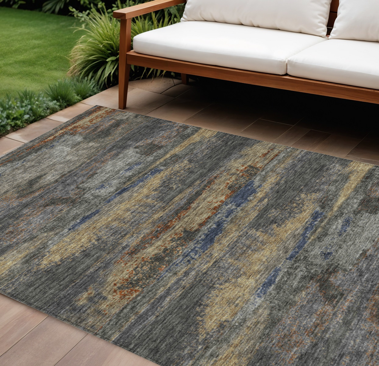 10' X 14' Graphite And Gray Abstract Washable Indoor Outdoor Area Rug-612508-1