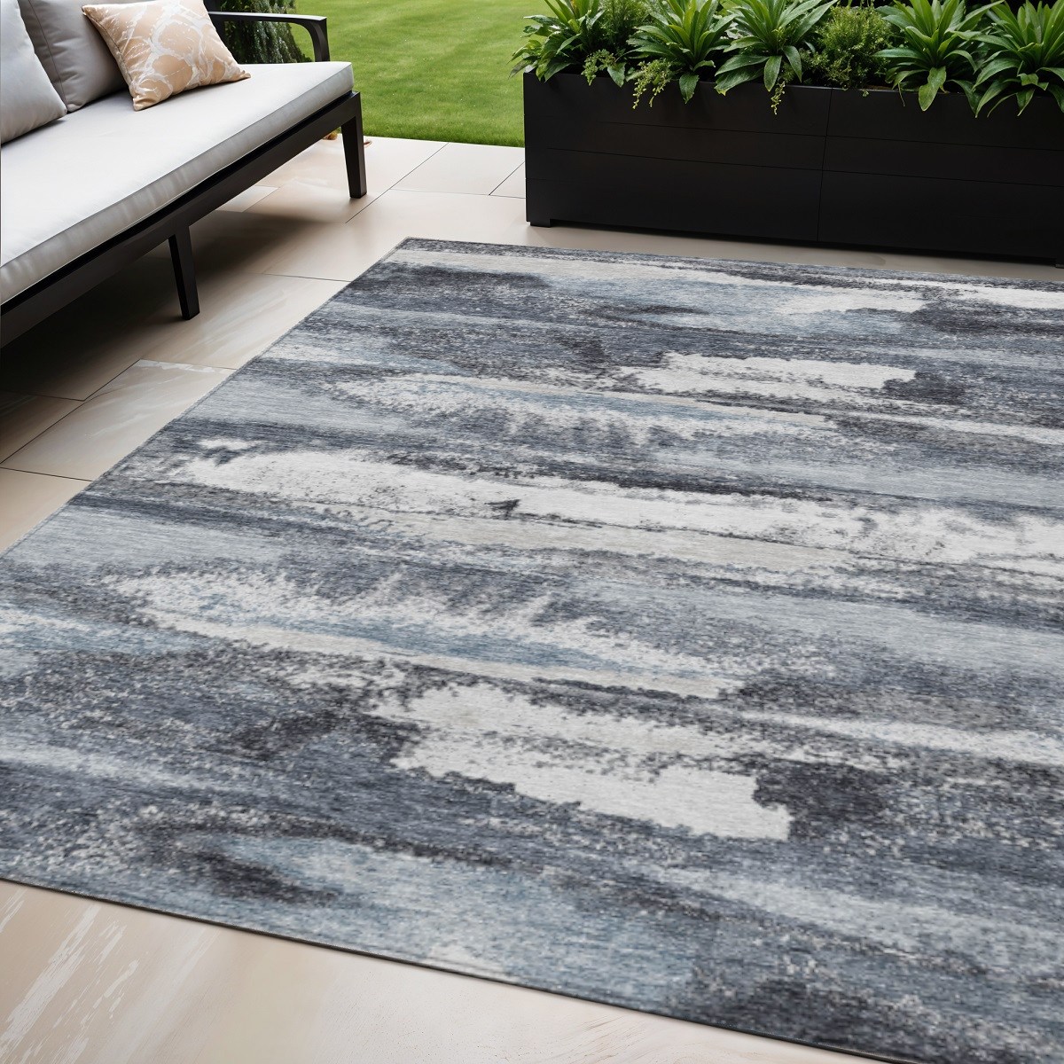 5' X 8' Gray And Silver Abstract Washable Indoor Outdoor Area Rug-612510-1