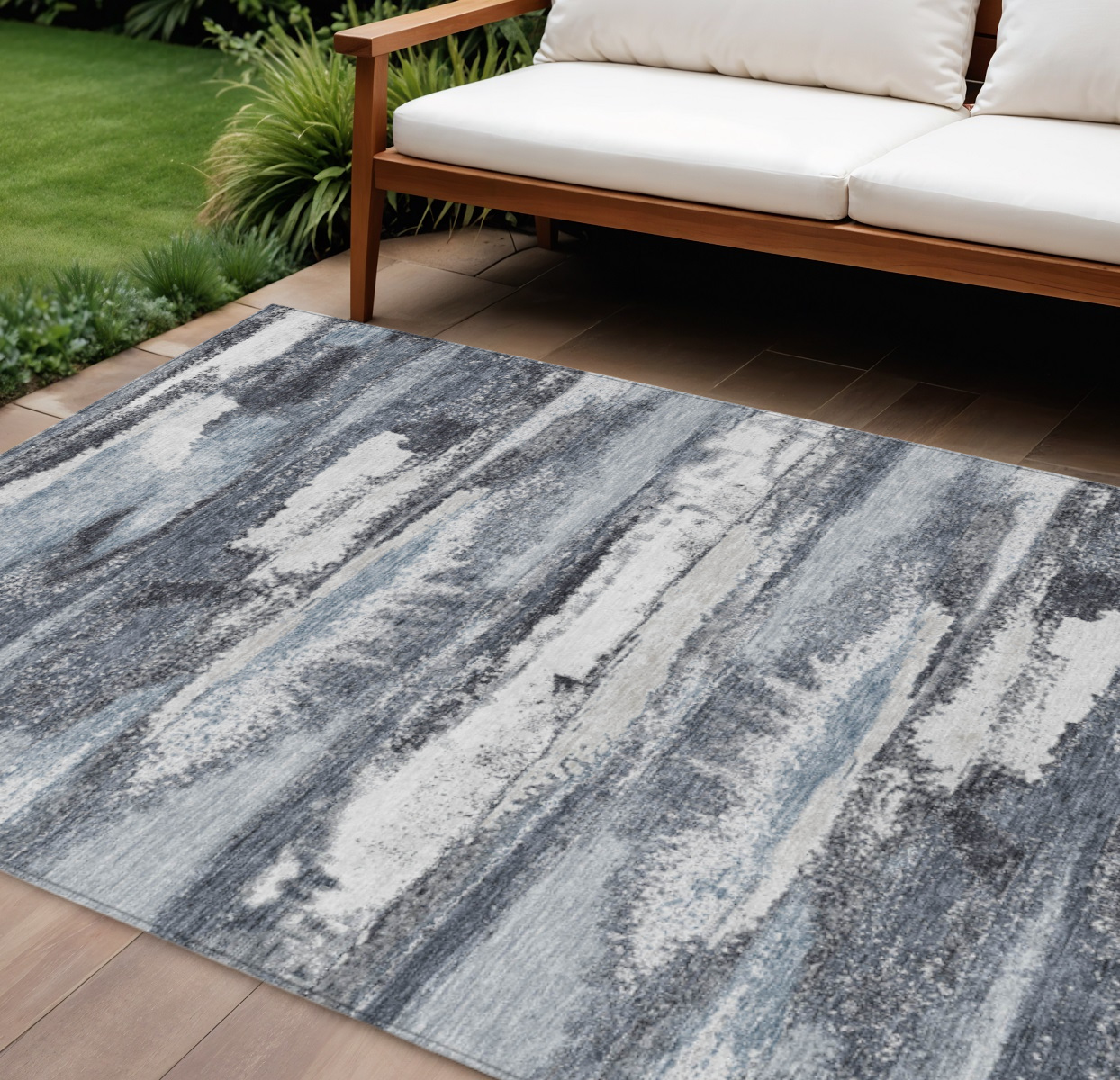 9' X 12' Gray And Silver Abstract Washable Indoor Outdoor Area Rug-612513-1