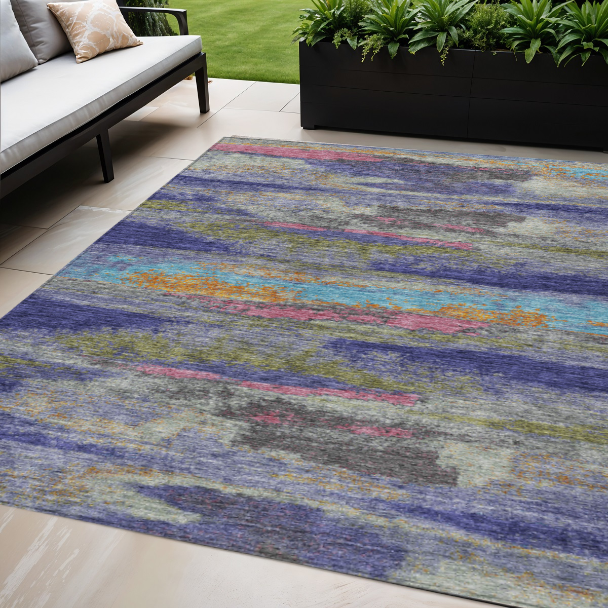 5' X 8' Lavender Pink And Blue Abstract Washable Indoor Outdoor Area Rug-612522-1