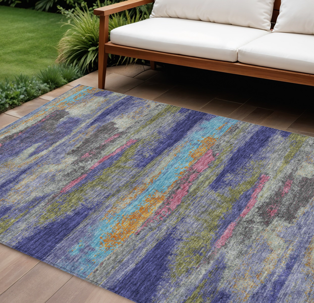 9' X 12' Lavender Pink And Blue Abstract Washable Indoor Outdoor Area Rug-612525-1