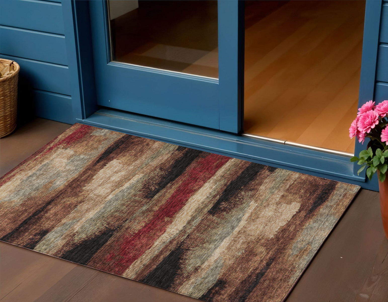 3' X 5' Brown Beige And Burgundy Abstract Washable Indoor Outdoor Area Rug-612527-1
