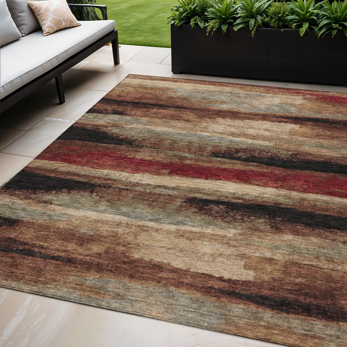 5' X 8' Brown Beige And Burgundy Abstract Washable Indoor Outdoor Area Rug-612528-1