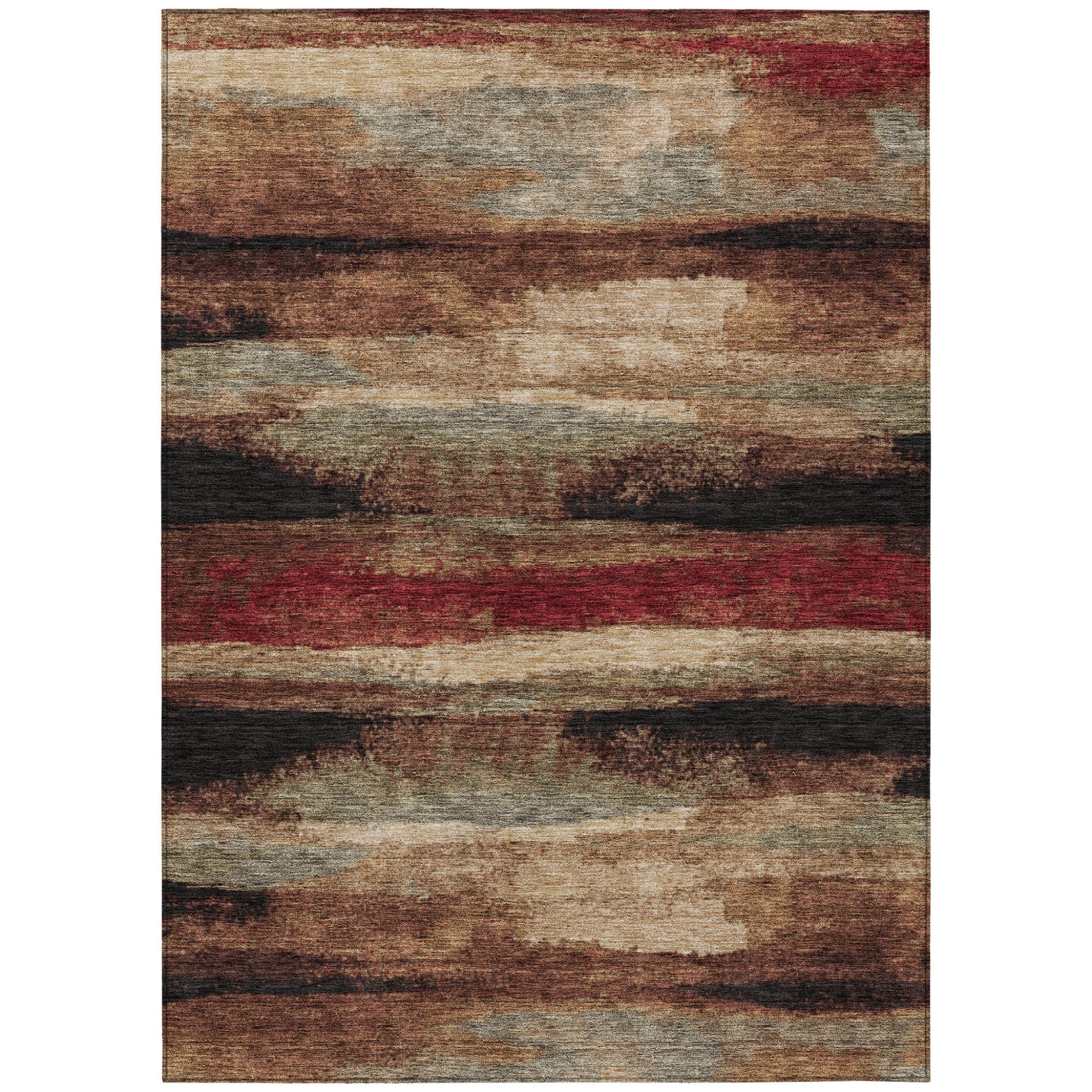 8' X 10' Brown Beige And Burgundy Abstract Washable Indoor Outdoor Area Rug-612530-1