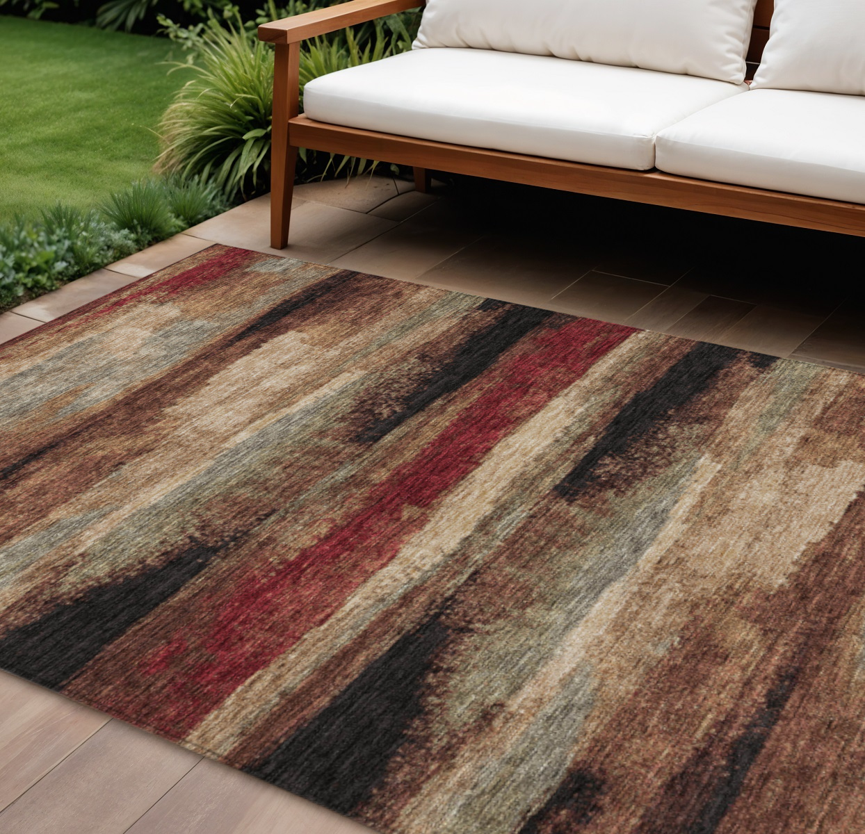10' X 14' Brown Beige And Burgundy Abstract Washable Indoor Outdoor Area Rug-612532-1