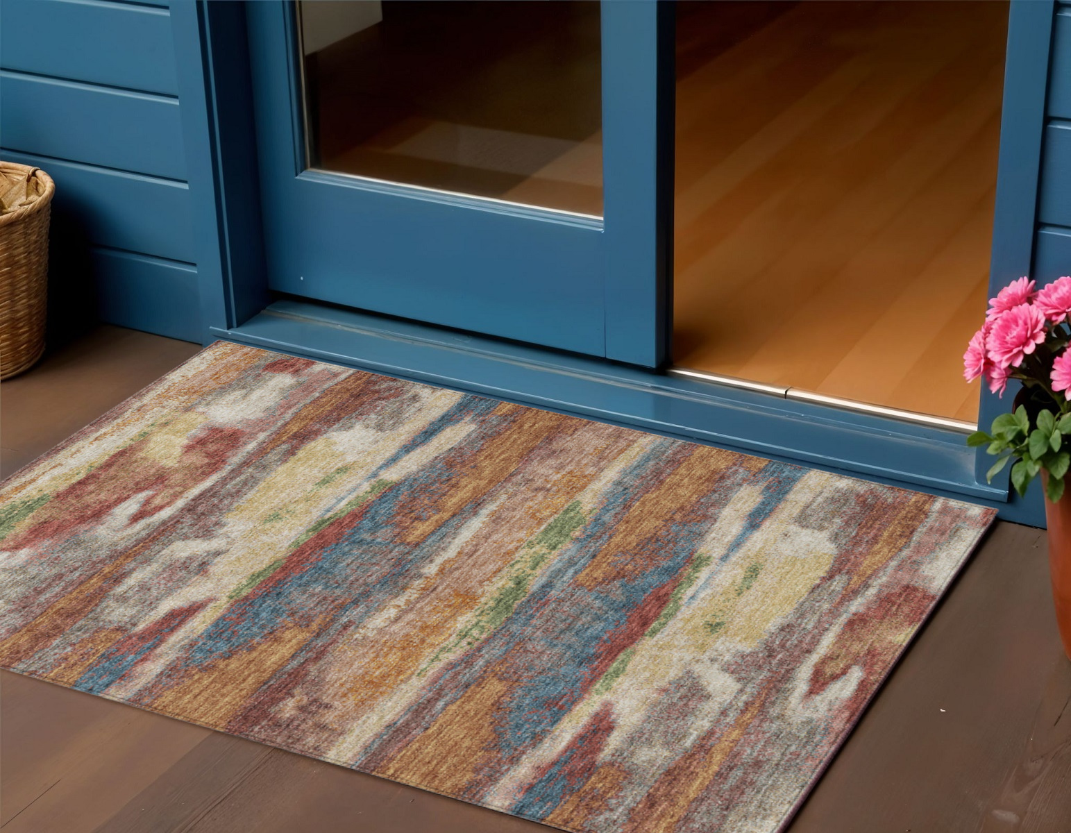 3' X 5' Orange Green And Gold Abstract Washable Indoor Outdoor Area Rug-612539-1