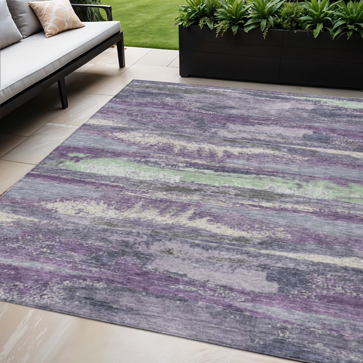 5' X 8' Purple And Lavender Abstract Washable Indoor Outdoor Area Rug-612546-1