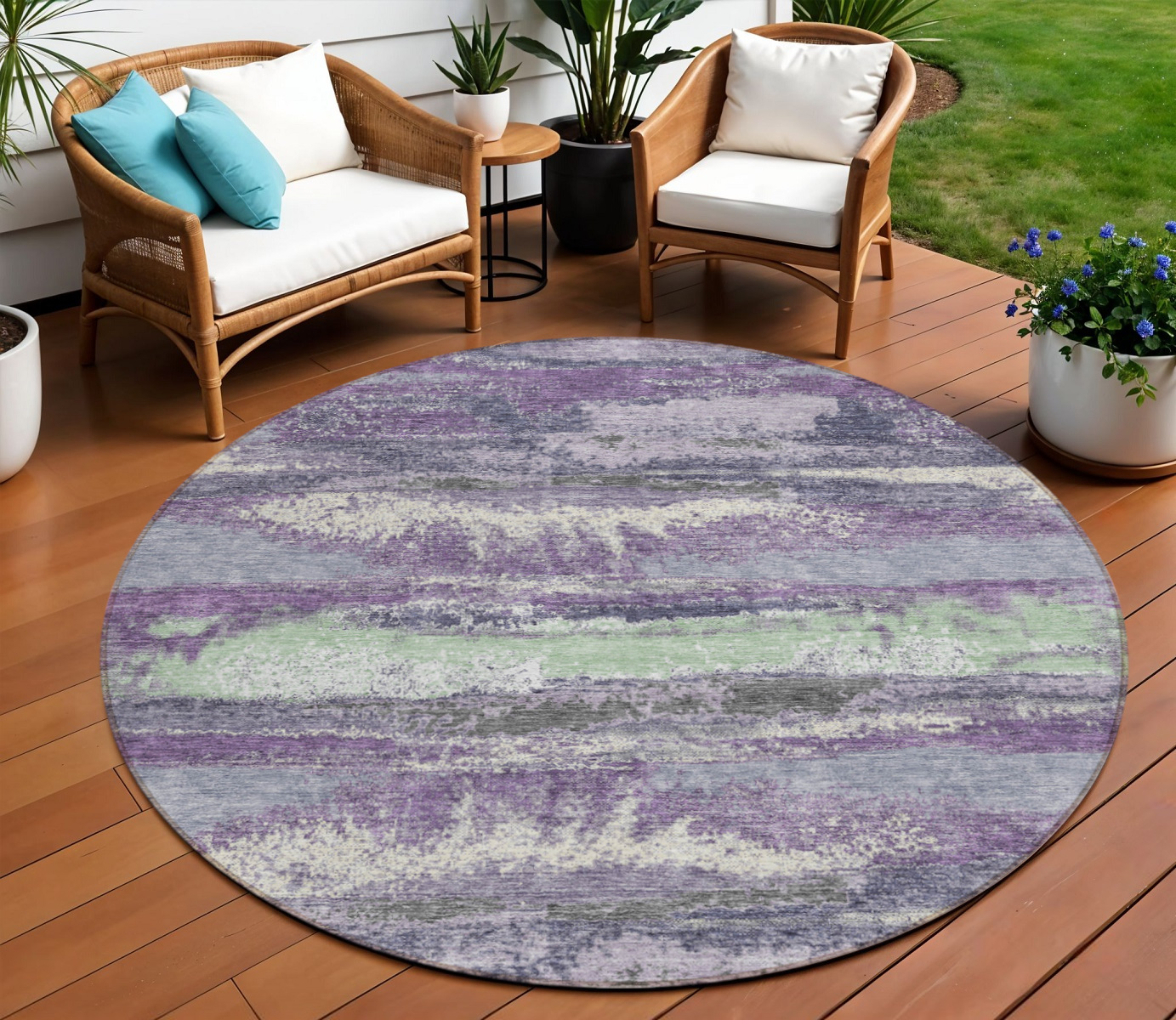 8' Purple And Lavender Round Abstract Washable Indoor Outdoor Area Rug-612547-1