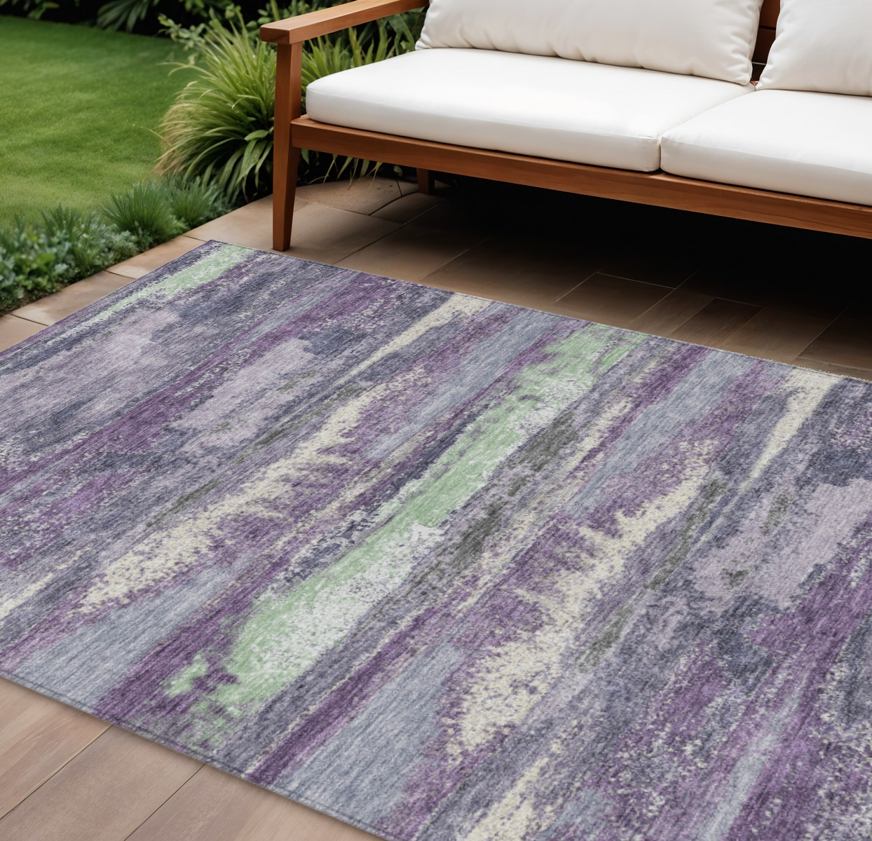 9' X 12' Purple And Lavender Abstract Washable Indoor Outdoor Area Rug-612549-1